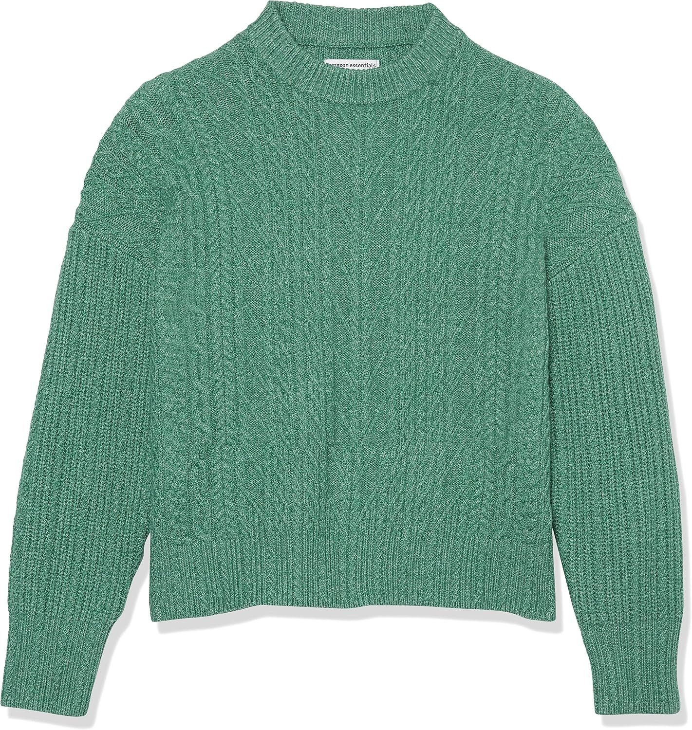 image:imageAmazon Essentials Womens RelaxedFit Cable Knit Sweater SoftTouch Modern Crewneck PlusSage Green