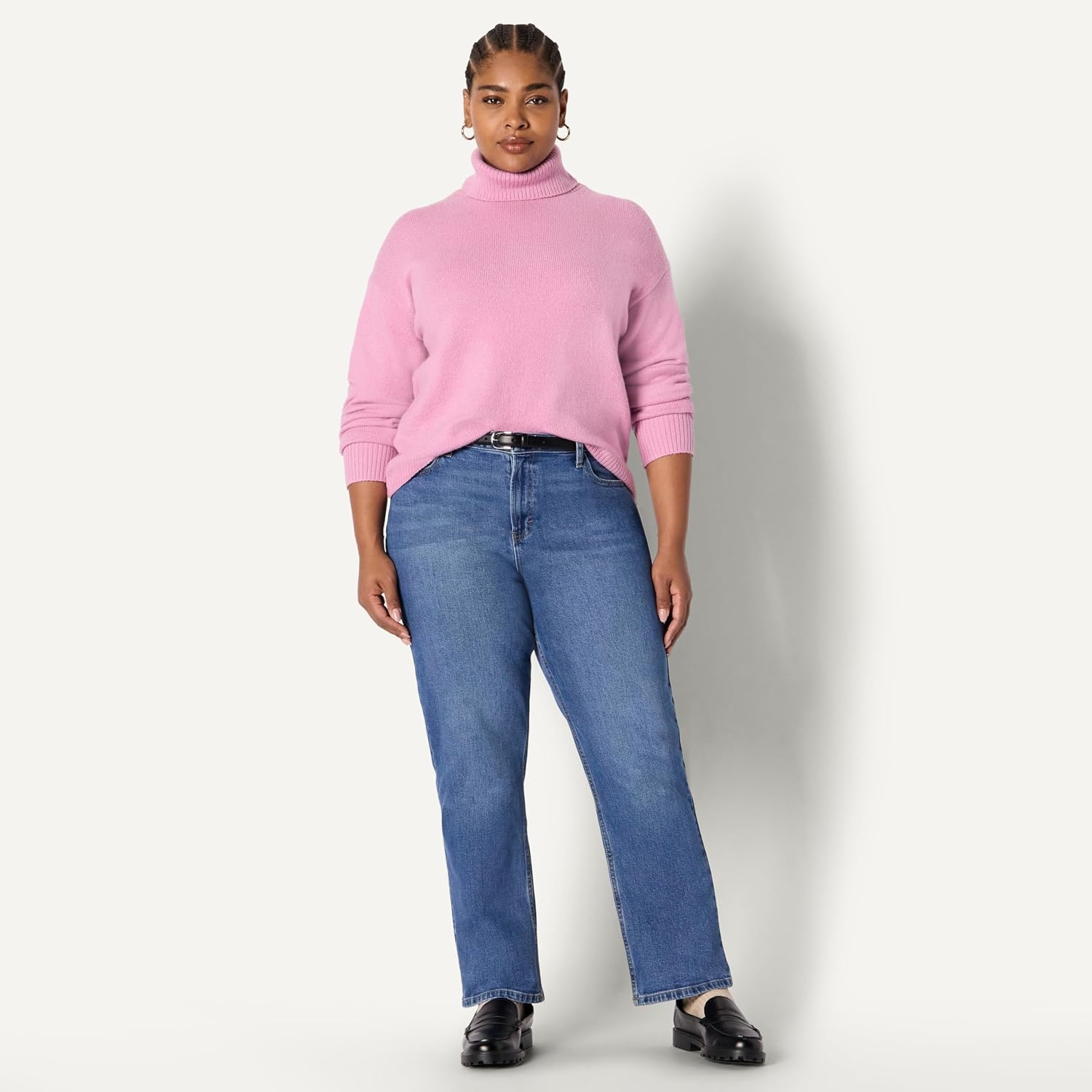 image:imageAmazon Essentials Womens RelaxedFit Cotton Blend Turtleneck Pullover Sweater with Dropped Shoulders Rib TrimMauve