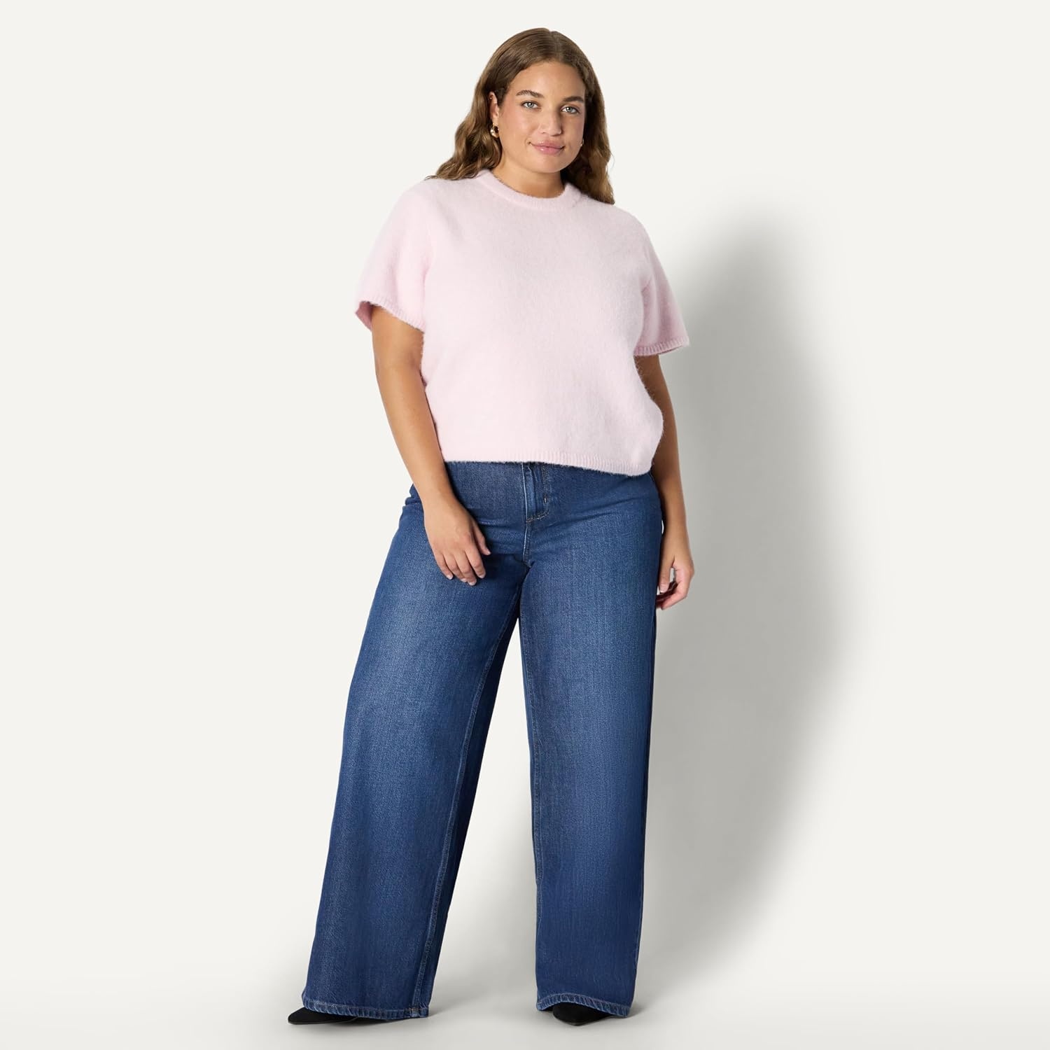 image:imageAmazon Essentials Womens RelaxedFit Faux Mohair Short Sleeve Sweater TopPastel Lilac