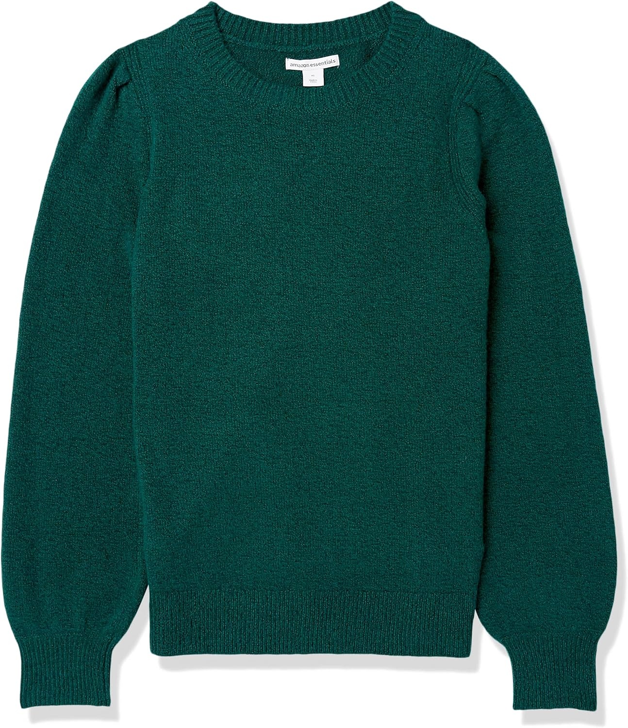 image:imageAmazon Essentials Womens RelaxedFit Soft Touch Long Sleeve Pleated Shoulder Crewneck SweaterDark Green