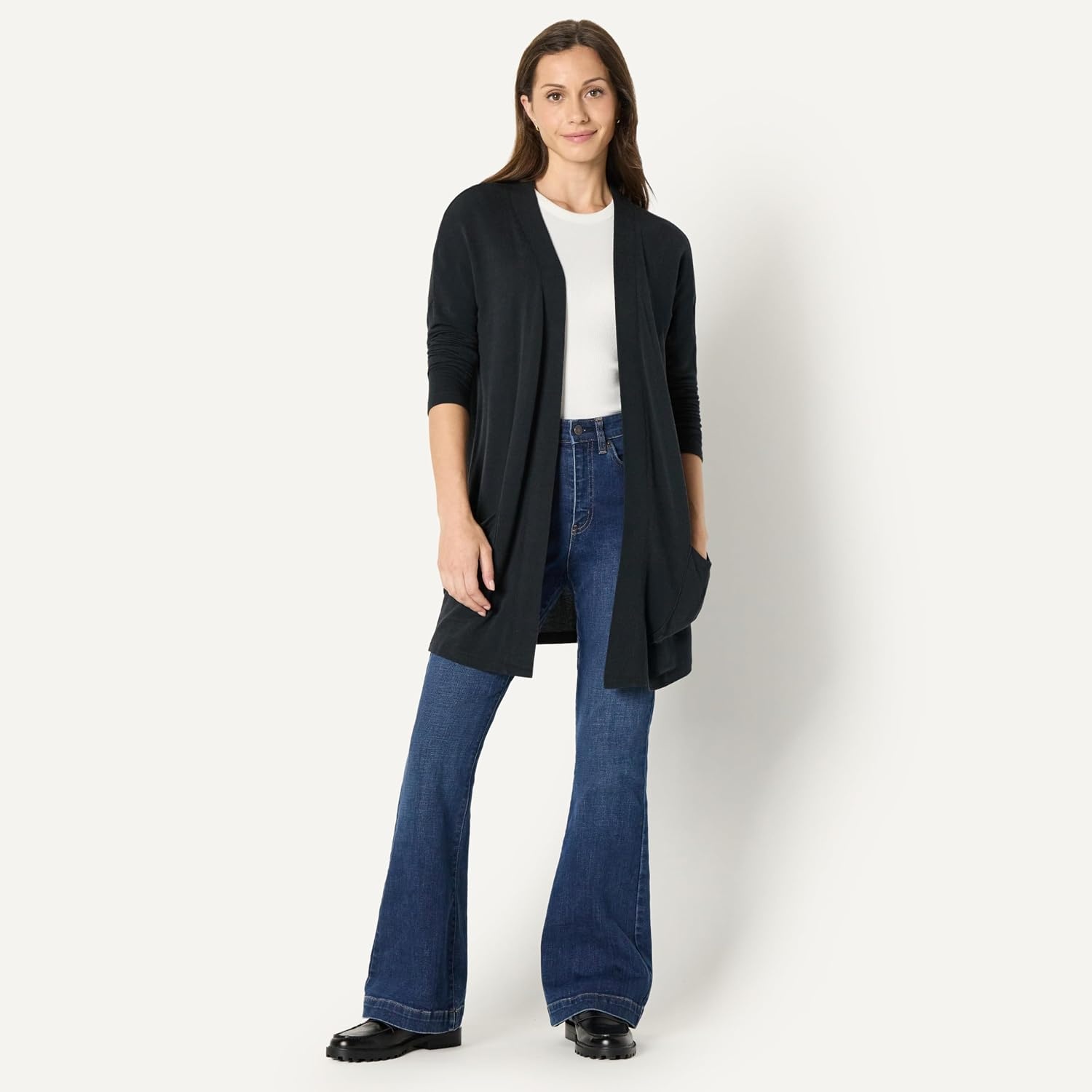 image:imageAmazon Essentials Womens RelaxedFit UltraLightweight OpenFront CardiganBlack
