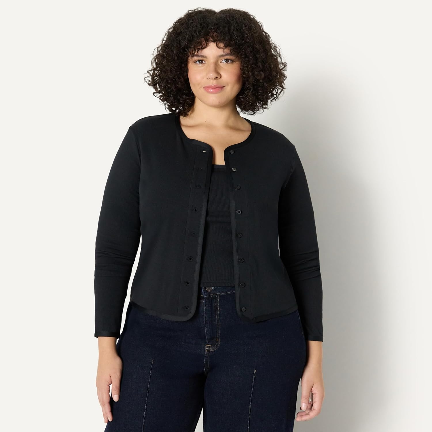 image:imageAmazon Essentials Womens SlimFit Ribbed Cardigan amp Cami Set with Removable StrapsBlack