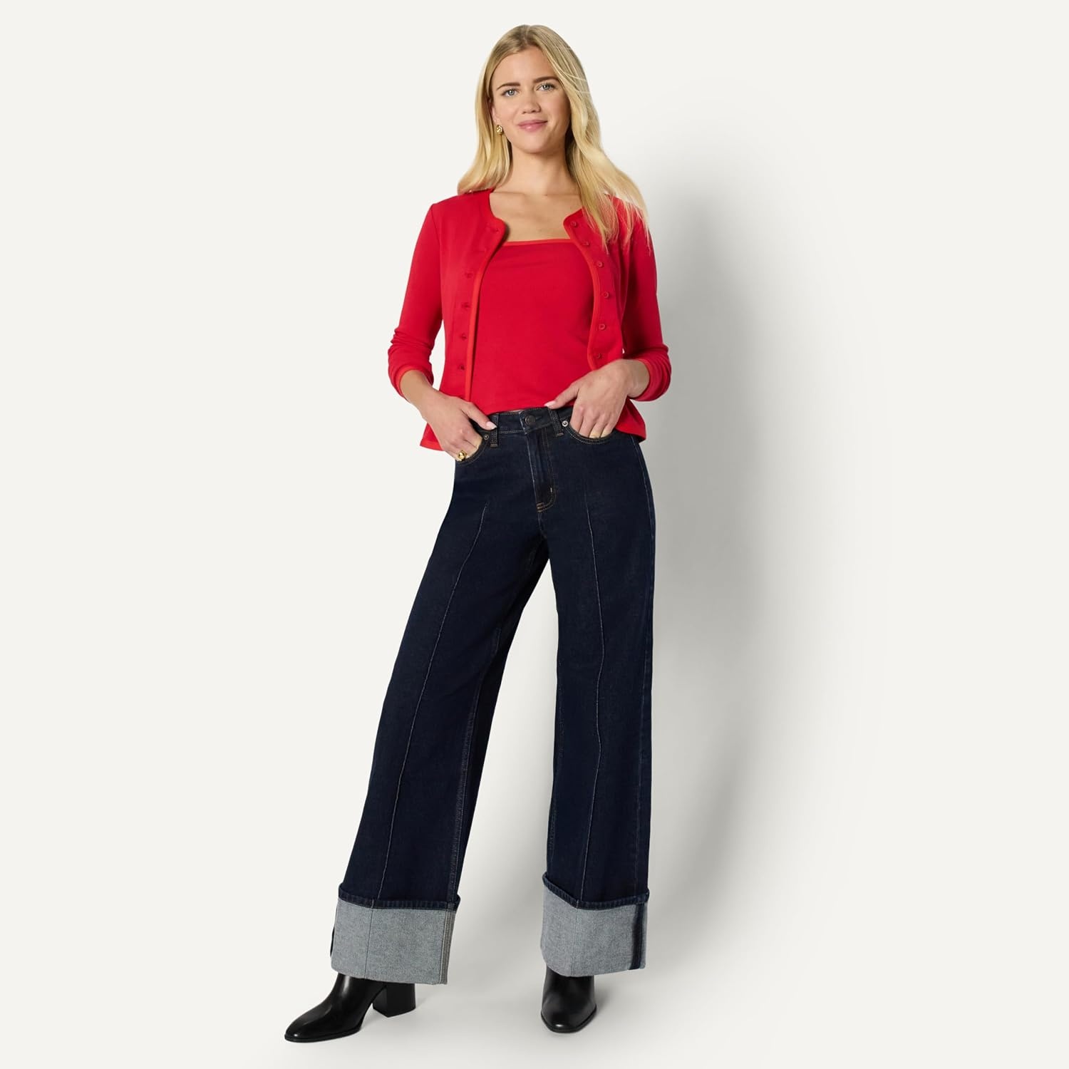 image:imageAmazon Essentials Womens SlimFit Ribbed Cardigan amp Cami Set with Removable StrapsRed