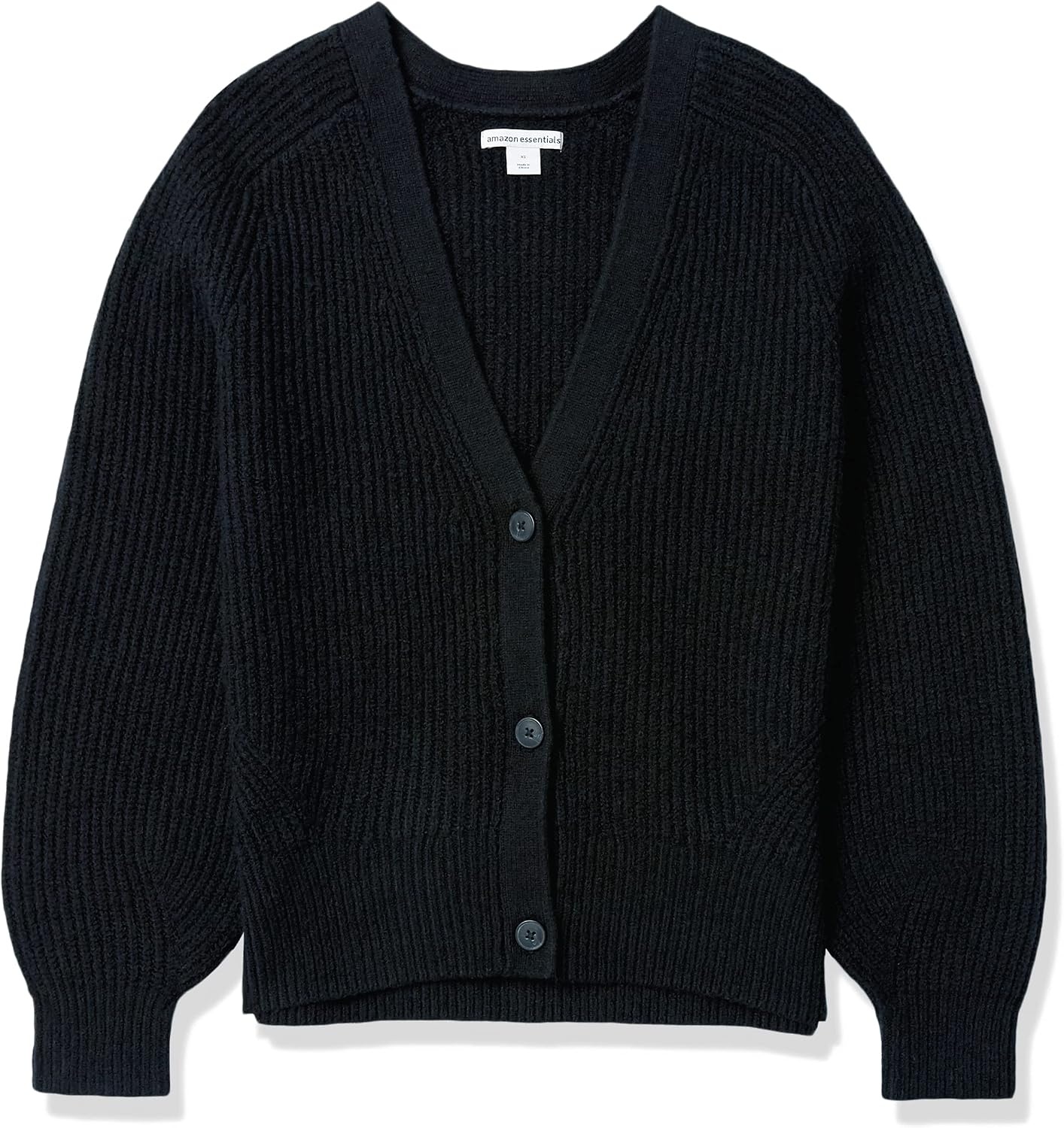 image:imageAmazon Essentials Womens Soft Touch Ribbed V Neck Blouson Cardigan SweaterBlack