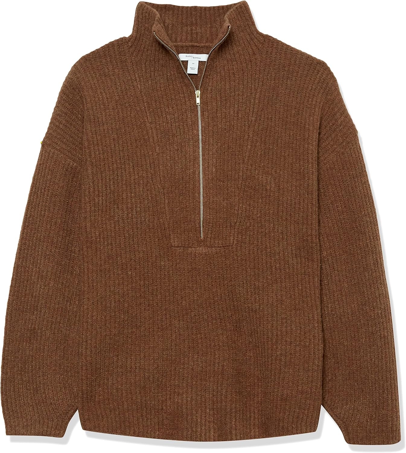 image:imageAmazon Essentials Womens Sweaters Dressy Casual Mid Gauge Stretch Half Zip Polo CollarChocolate Heather