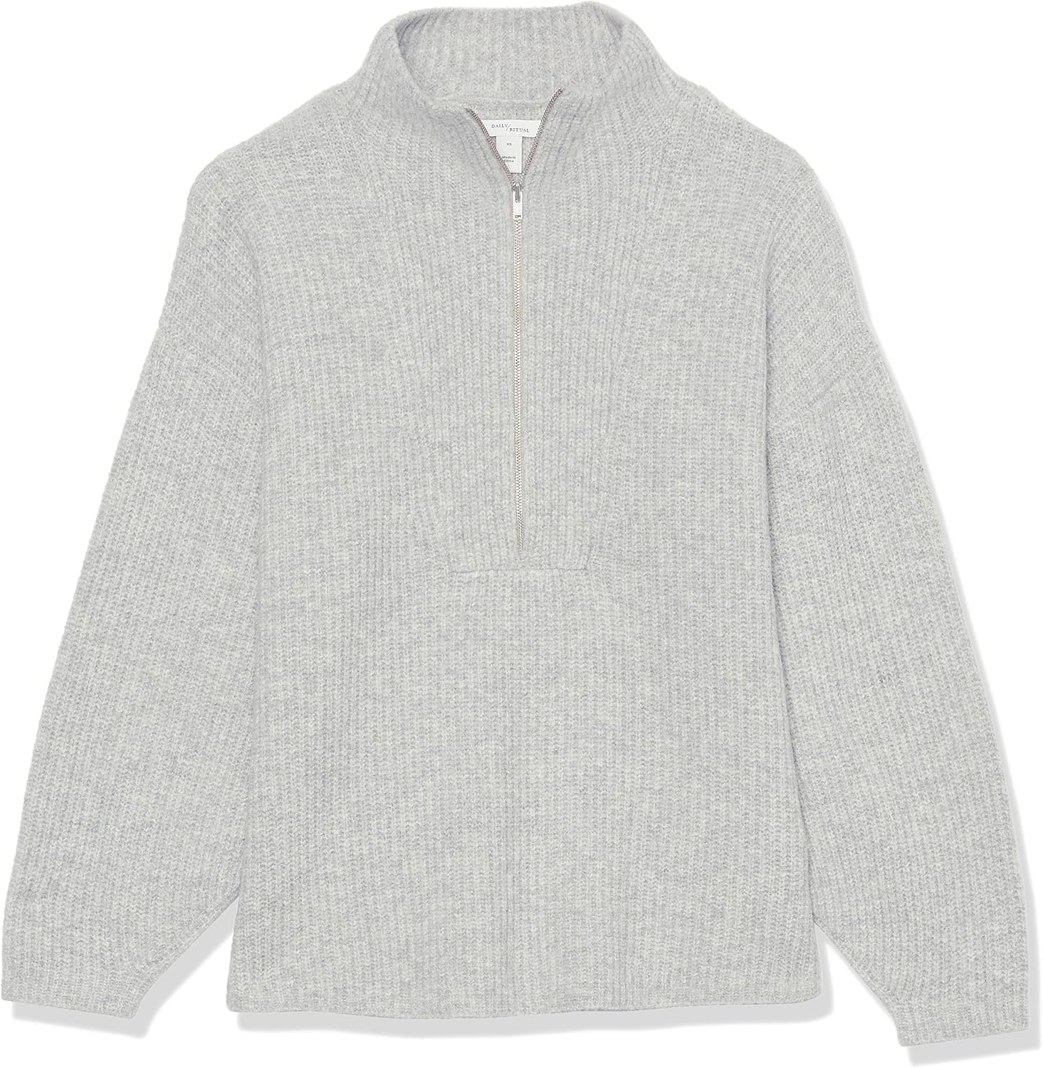image:imageAmazon Essentials Womens Sweaters Dressy Casual Mid Gauge Stretch Half Zip Polo CollarGrey Heather