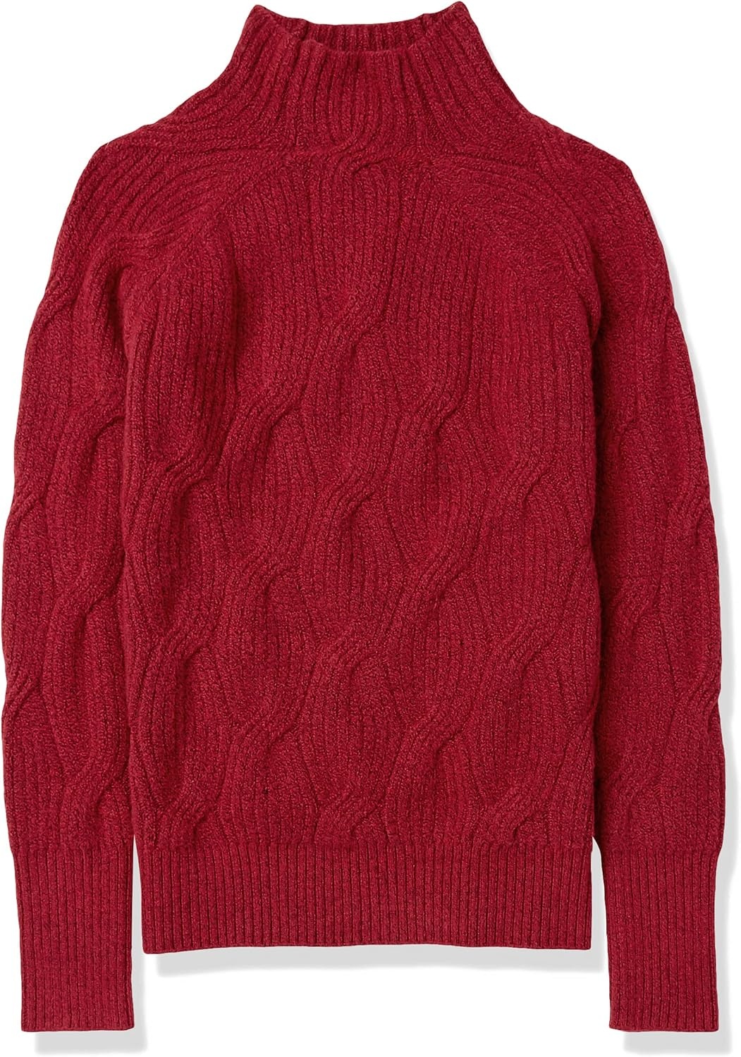 image:imageAmazon Essentials Womens Winter LongSleeve Sweater Soft Touch Funnel Neck Cable KnitDark Red