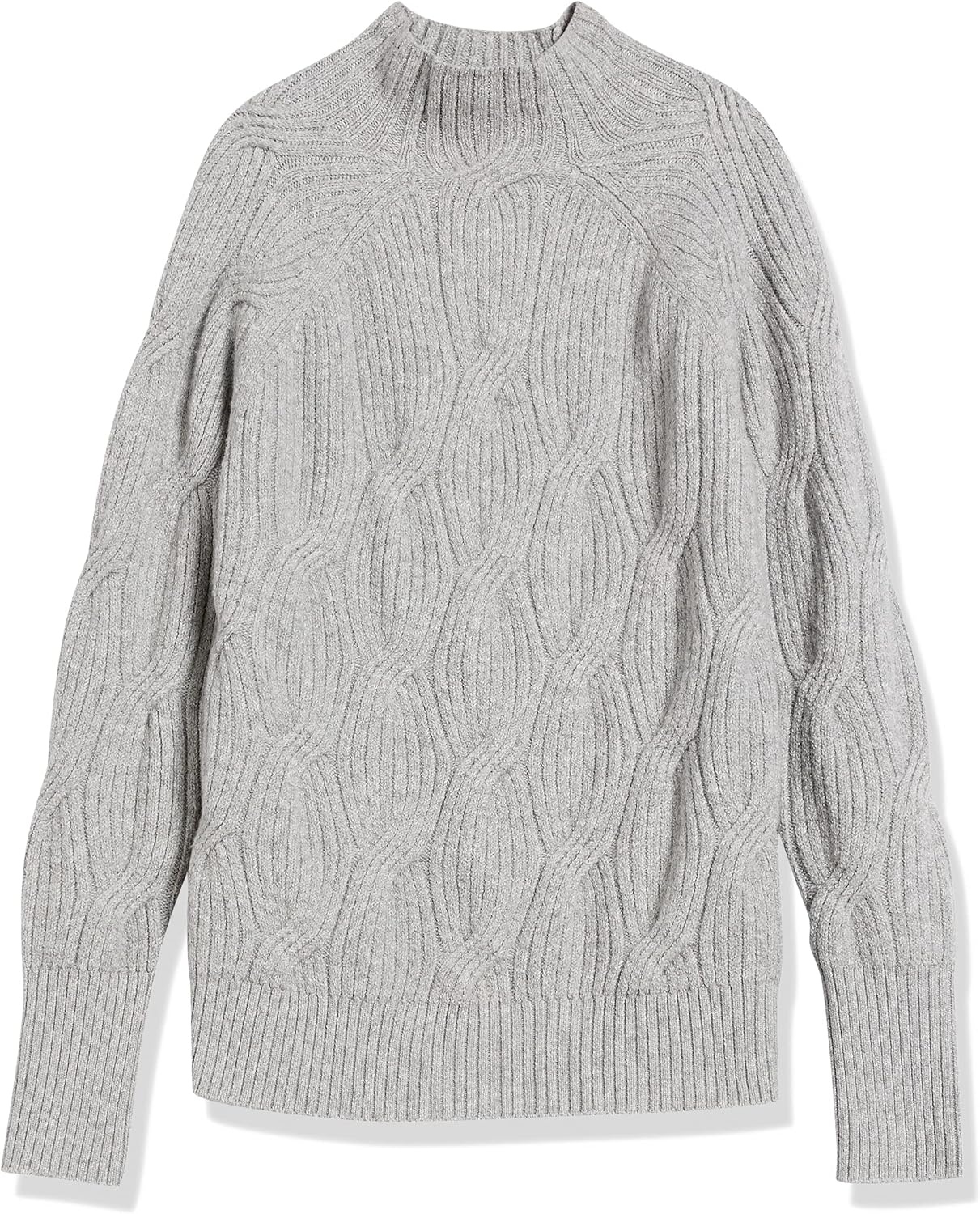image:imageAmazon Essentials Womens Winter LongSleeve Sweater Soft Touch Funnel Neck Cable KnitGrey Heather