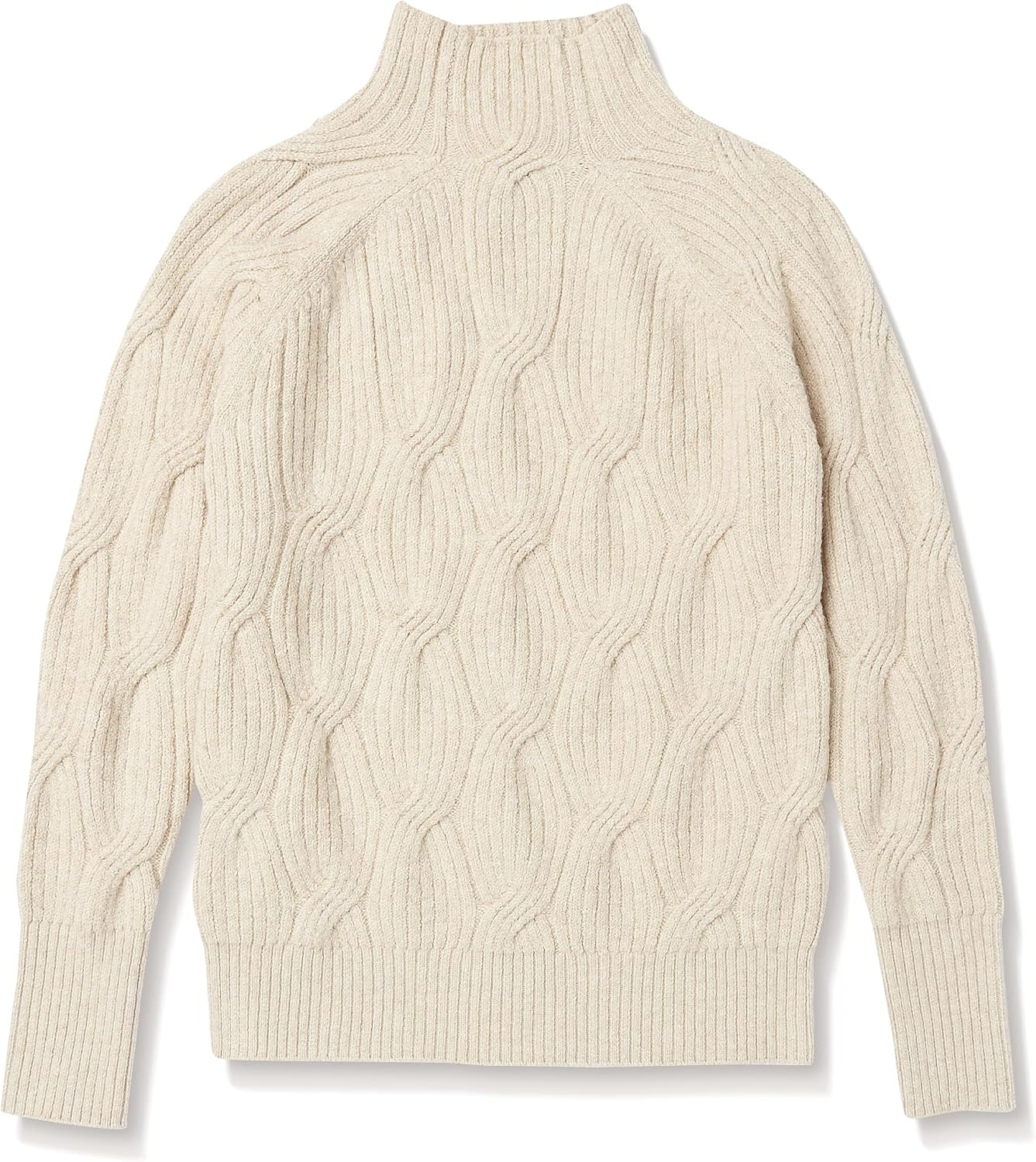 image:imageAmazon Essentials Womens Winter LongSleeve Sweater Soft Touch Funnel Neck Cable KnitWarm Beige Heather