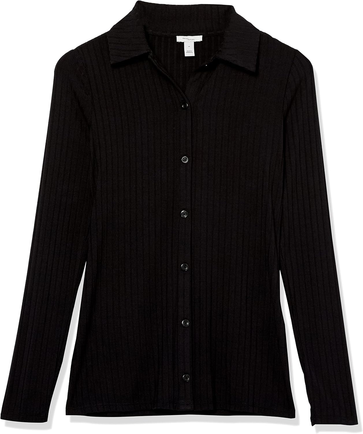 image:imageAmazon Essentials womens Wide Rib Long Sleeve Buttonup Collared Cardigan Pants Sold SeparatelyBlack