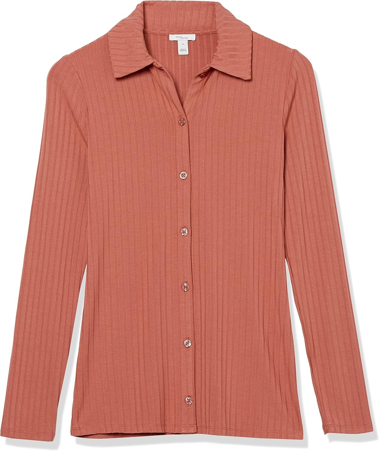 image:imageAmazon Essentials womens Wide Rib Long Sleeve Buttonup Collared Cardigan Pants Sold SeparatelyTerracotta
