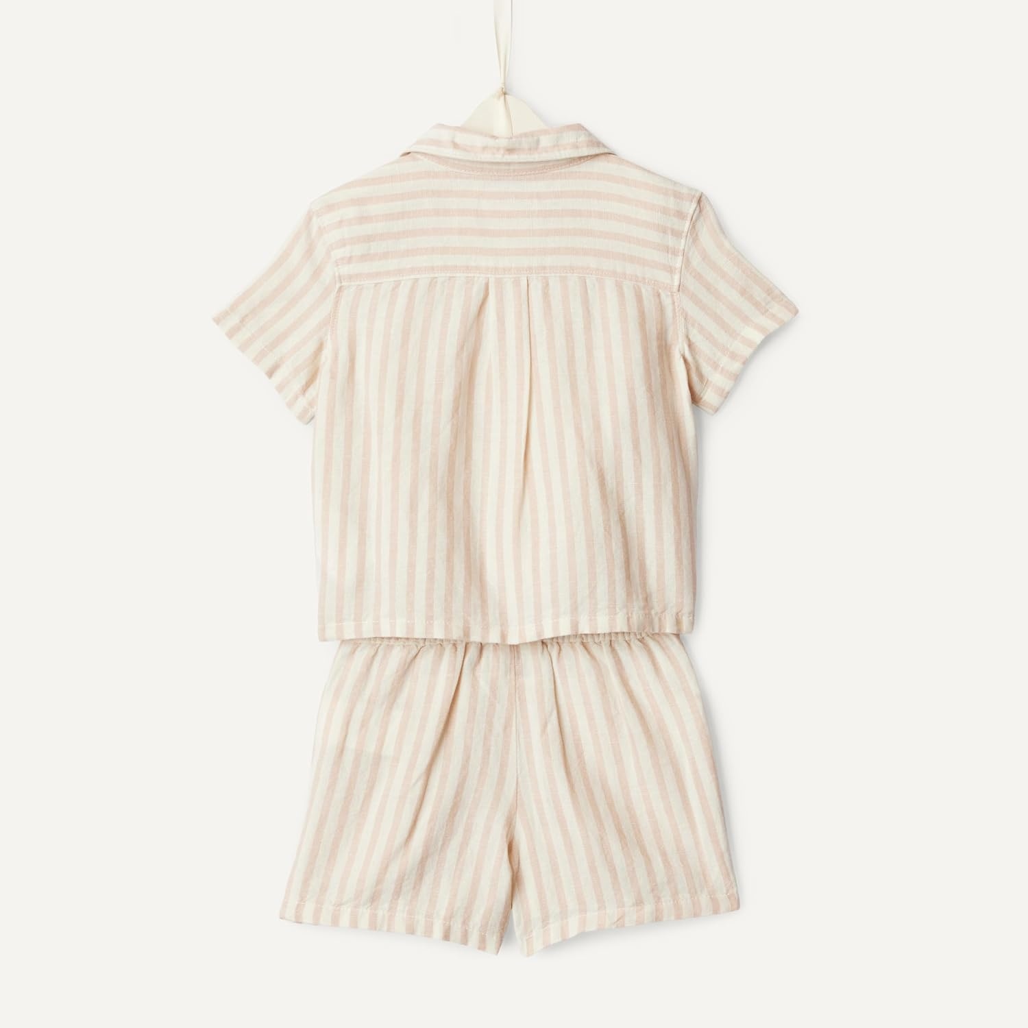 image:imageAmazon Essentials x Sofia Grainge Toddlers and Baby Boys Cotton Linen Short Sleeve Shirt amp Shorts Play SetTaupe Even Stripe