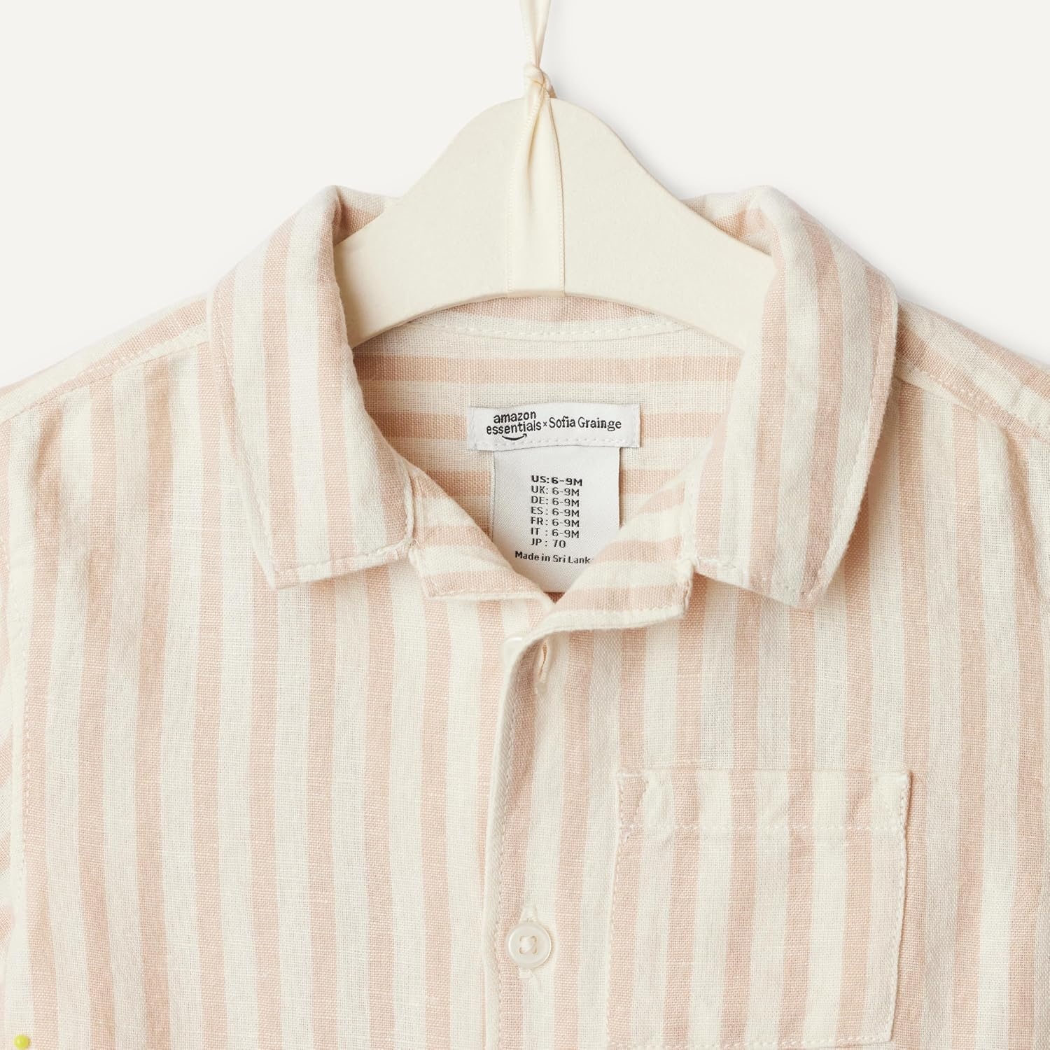 image:imageAmazon Essentials x Sofia Grainge Toddlers and Baby Boys Cotton Linen Short Sleeve Shirt amp Shorts Play SetTaupe Even Stripe