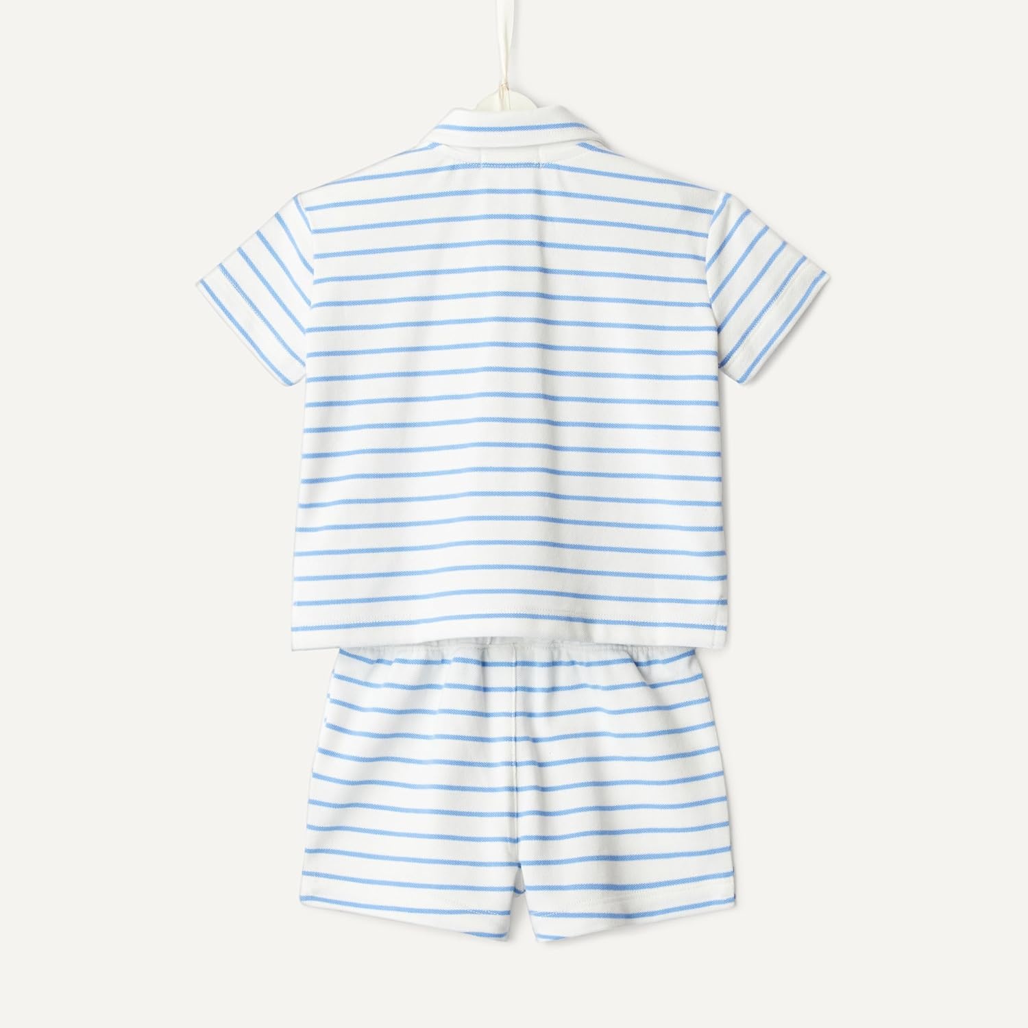 image:imageAmazon Essentials x Sofia Grainge Toddlers and Baby Boys Cotton Pique Short Sleeve Shirt amp Shorts Play SetBlue Uneven Thin Stripe