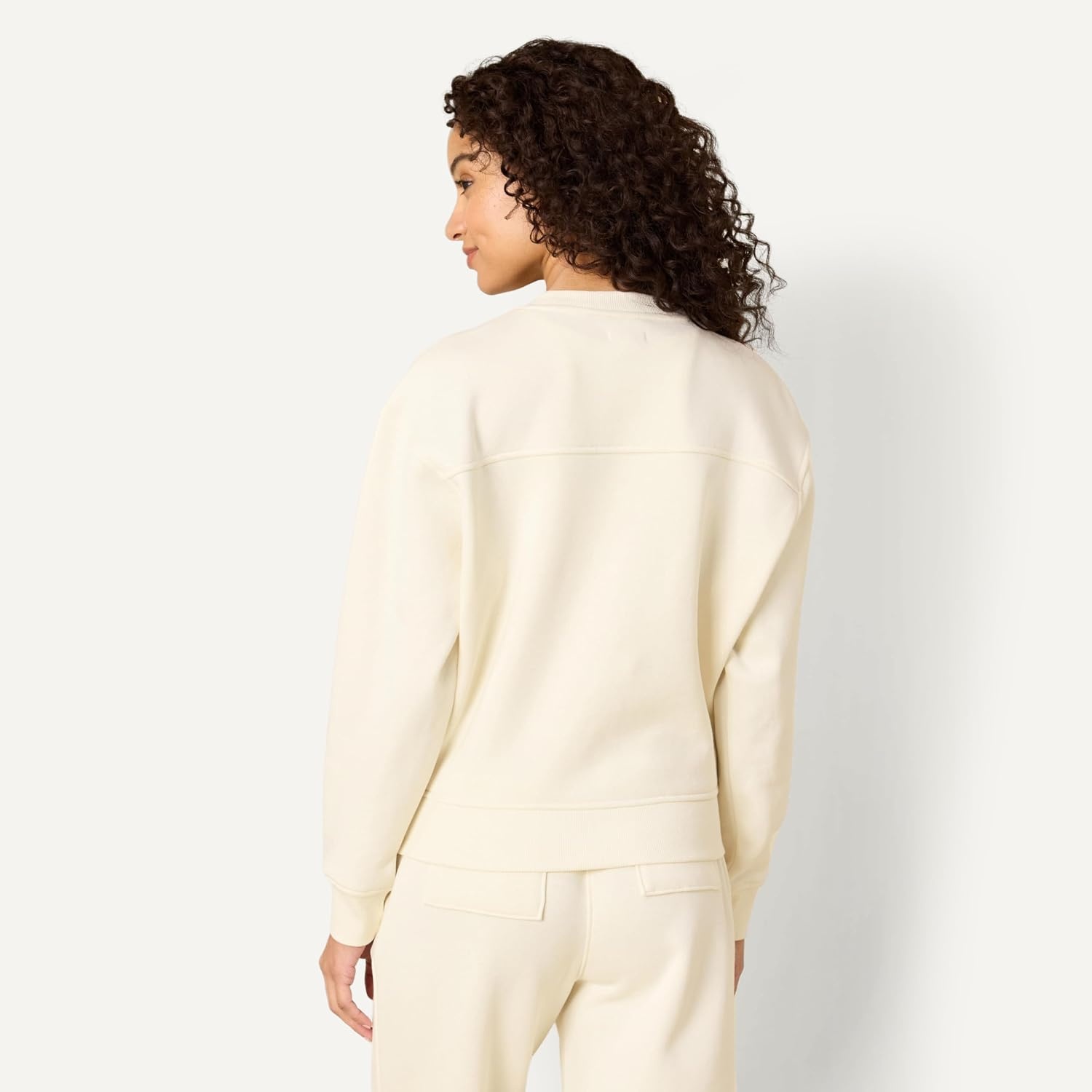 image:imageAmazon Essentials x Sofia Grainge Womens Relaxed Fit Boxy Drop Shoulder Crewneck SweatshirtIvory