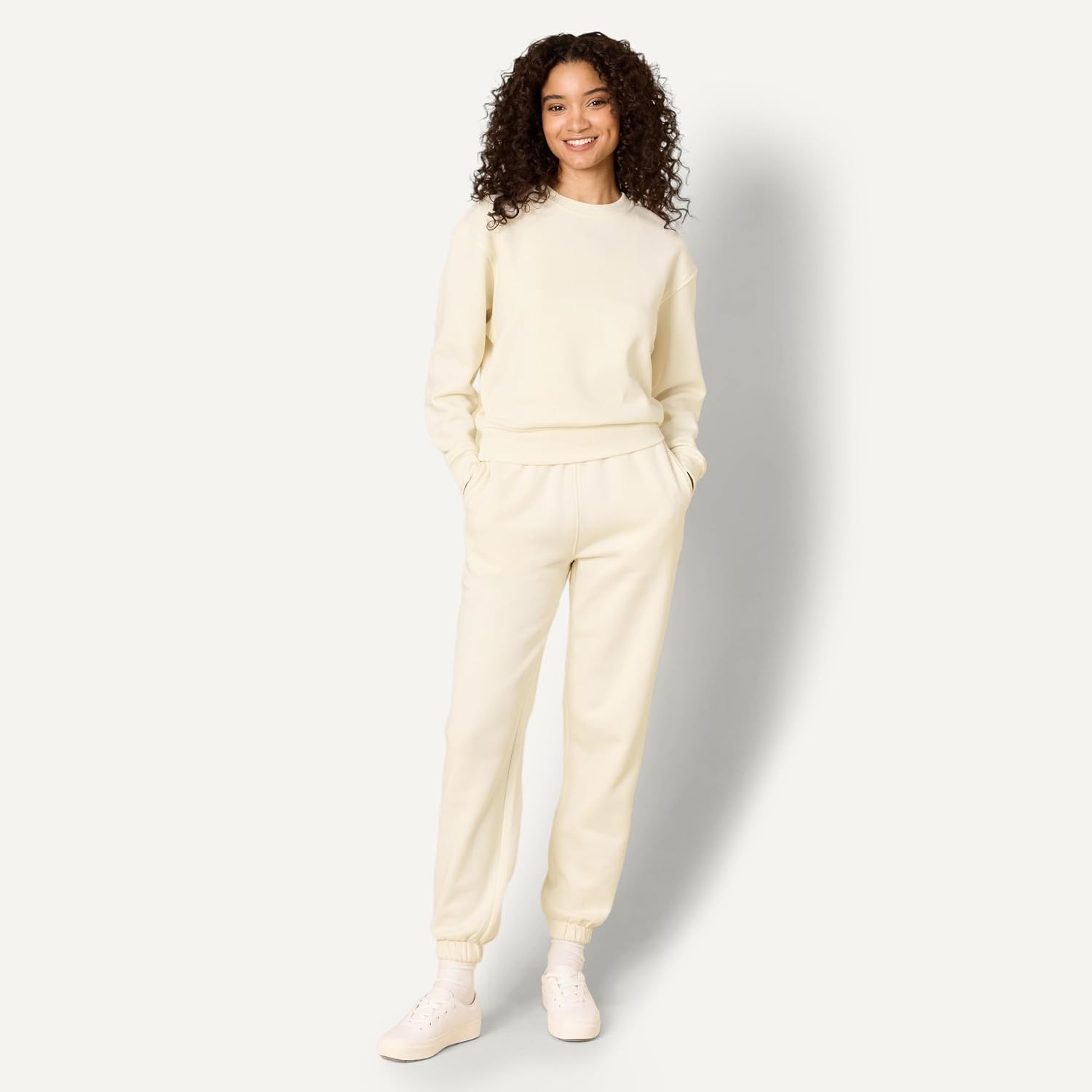 image:imageAmazon Essentials x Sofia Grainge Womens Relaxed Fit Boxy Drop Shoulder Crewneck SweatshirtIvory