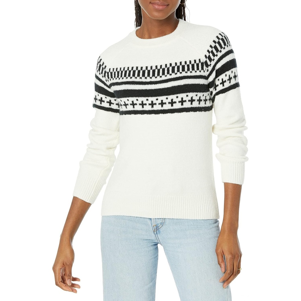 image:imageAmazon Essentials Crewneck Sweater for Women SoftTouchBlack White Simplified Fairisle