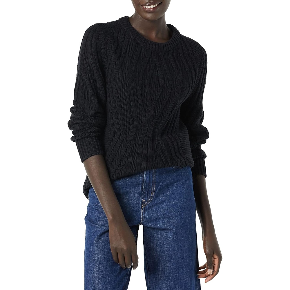 image:imageAmazon Essentials Womens 100 Cotton Crewneck Cable SweaterBlack