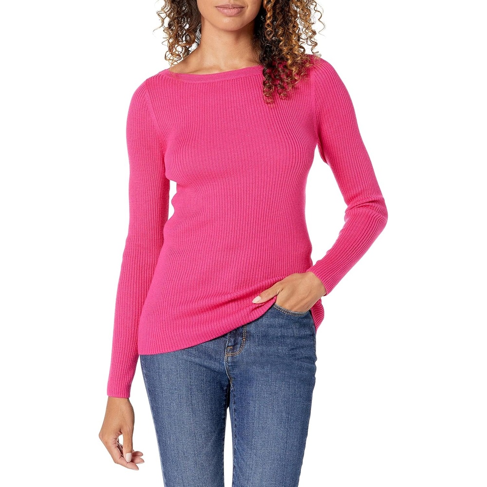 image:imageAmazon Essentials Womens ClassicFit Lightweight LongSleeve SweaterBright Pink