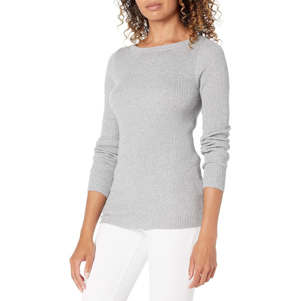 image:imageAmazon Essentials Womens ClassicFit Lightweight LongSleeve SweaterLight Grey Heather