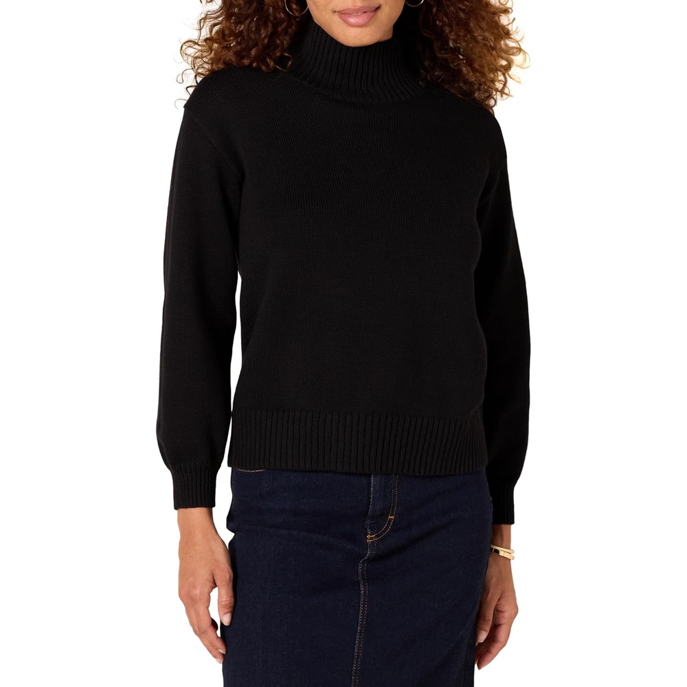 image:imageAmazon Essentials Womens Cotton Pullover Sweater FunnelNeck Available in Plus SizeBlack