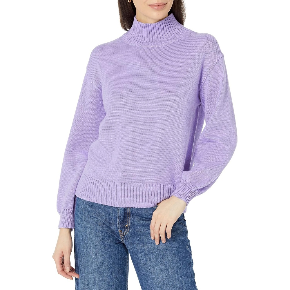 image:imageAmazon Essentials Womens Cotton Pullover Sweater FunnelNeck Available in Plus SizePurple