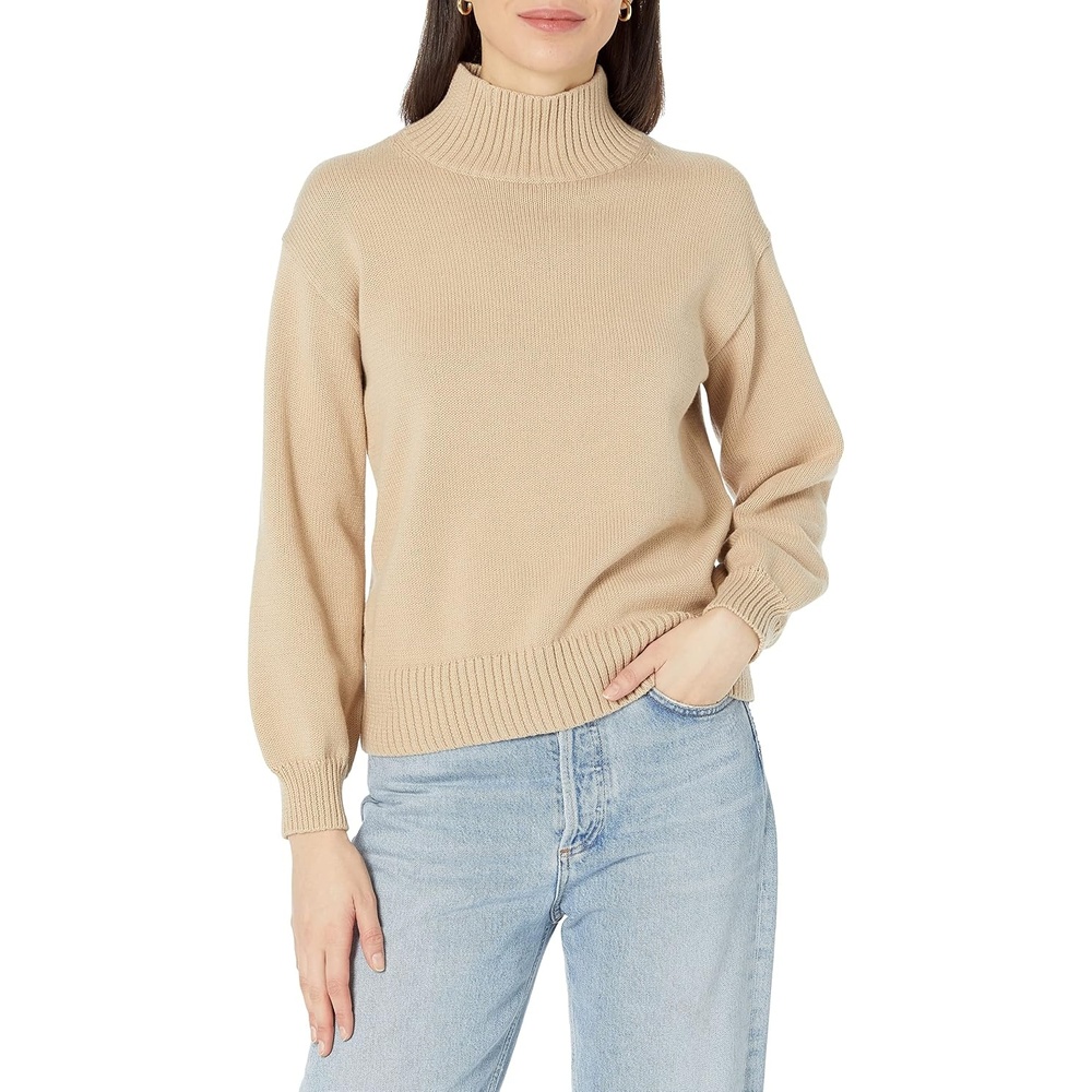 image:imageAmazon Essentials Womens Cotton Pullover Sweater FunnelNeck Available in Plus SizeTan