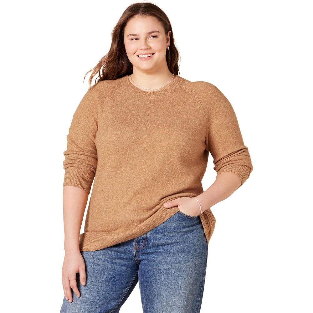 image:imageAmazon Essentials Womens Crewneck Sweater ClassicFit Soft Touch Long Sleeve PlusSize AvailableCamel Heather
