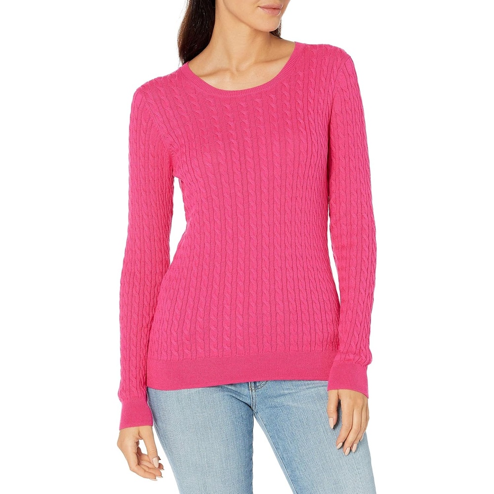 image:imageAmazon Essentials Womens Lightweight Cable Knit Long Sleeve SweaterBright Pink