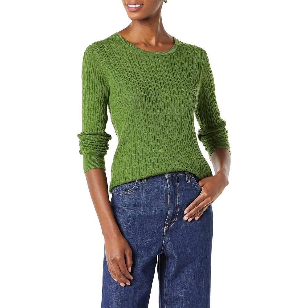 image:imageAmazon Essentials Womens Lightweight Cable Knit Long Sleeve SweaterGreen