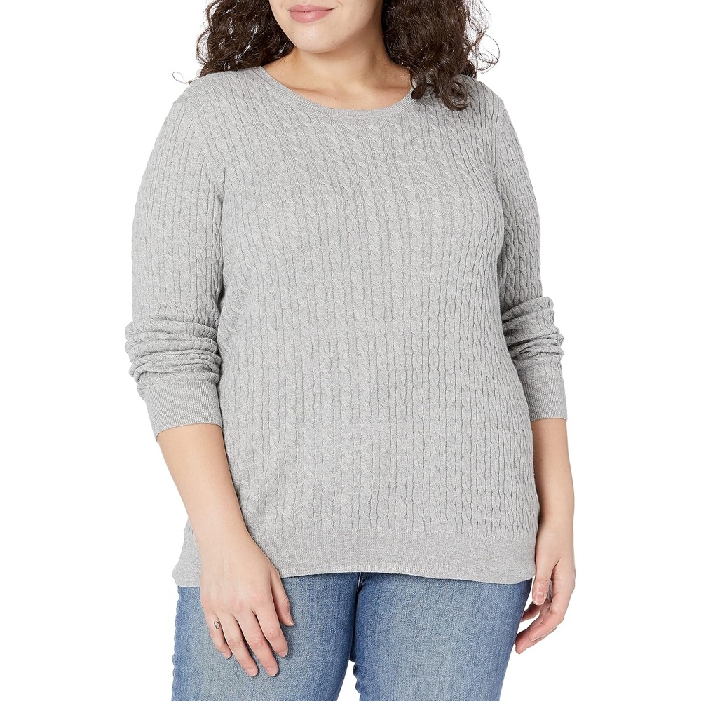 image:imageAmazon Essentials Womens Lightweight Cable Knit Long Sleeve SweaterLight Grey Heather