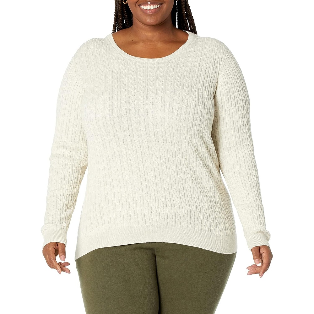 image:imageAmazon Essentials Womens Lightweight Cable Knit Long Sleeve SweaterOatmeal Heather