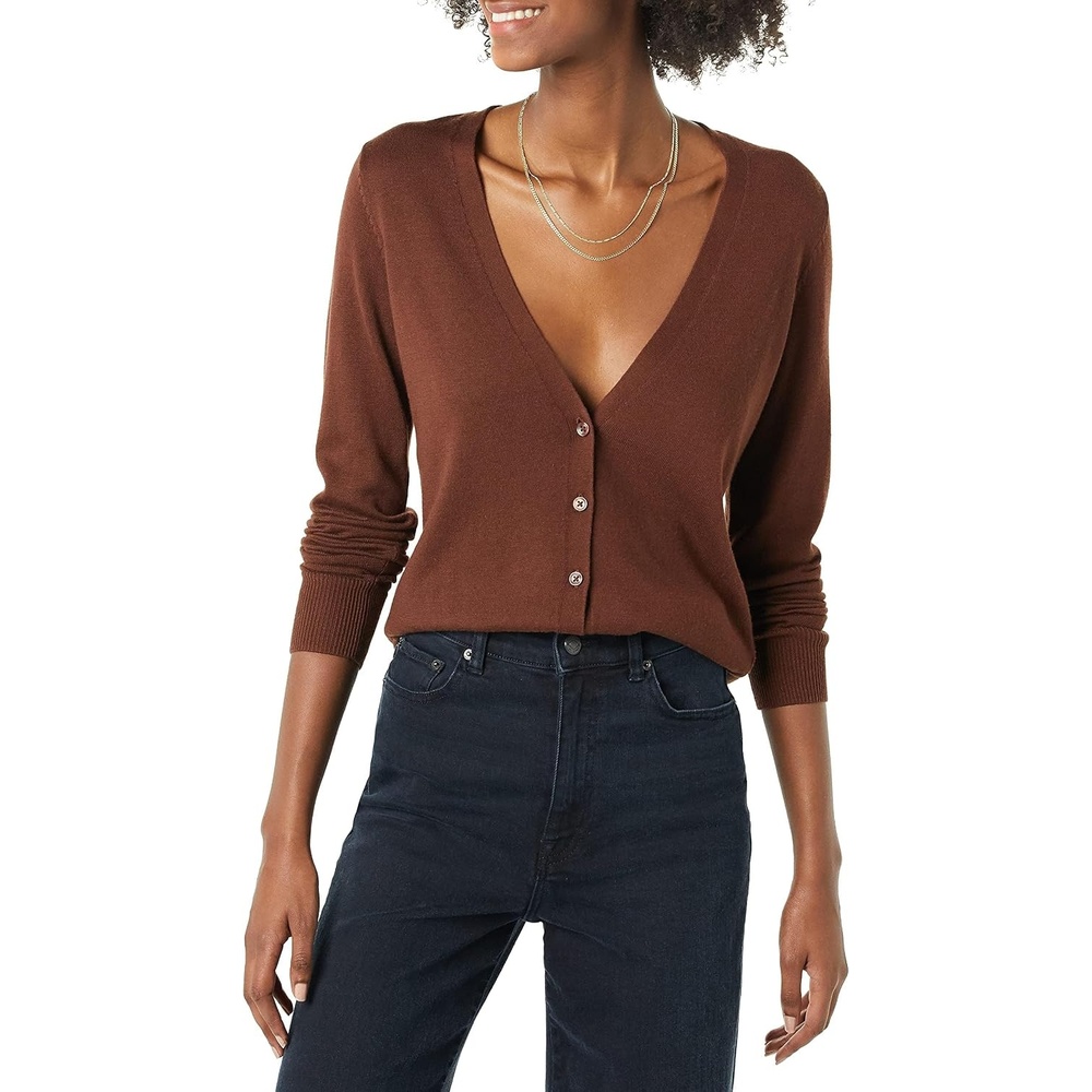 image:imageAmazon Essentials Womens Lightweight Cardigan SweaterBrown