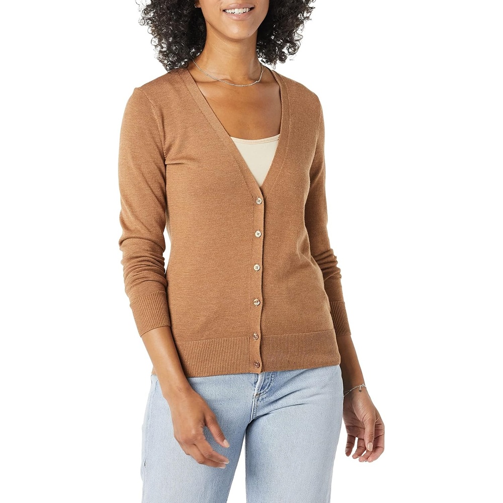 image:imageAmazon Essentials Womens Lightweight Cardigan SweaterCamel Heather