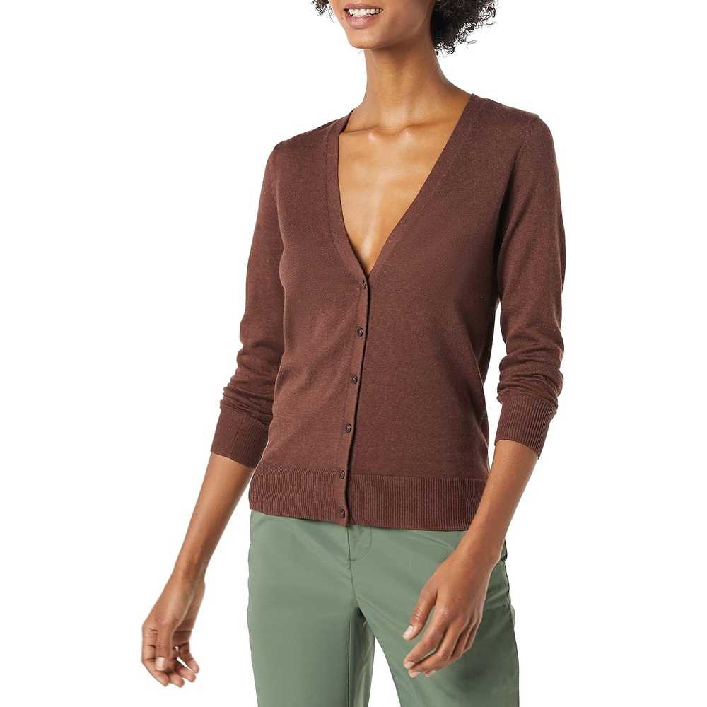 image:imageAmazon Essentials Womens Lightweight Cardigan SweaterDark Chestnut Brown Heather
