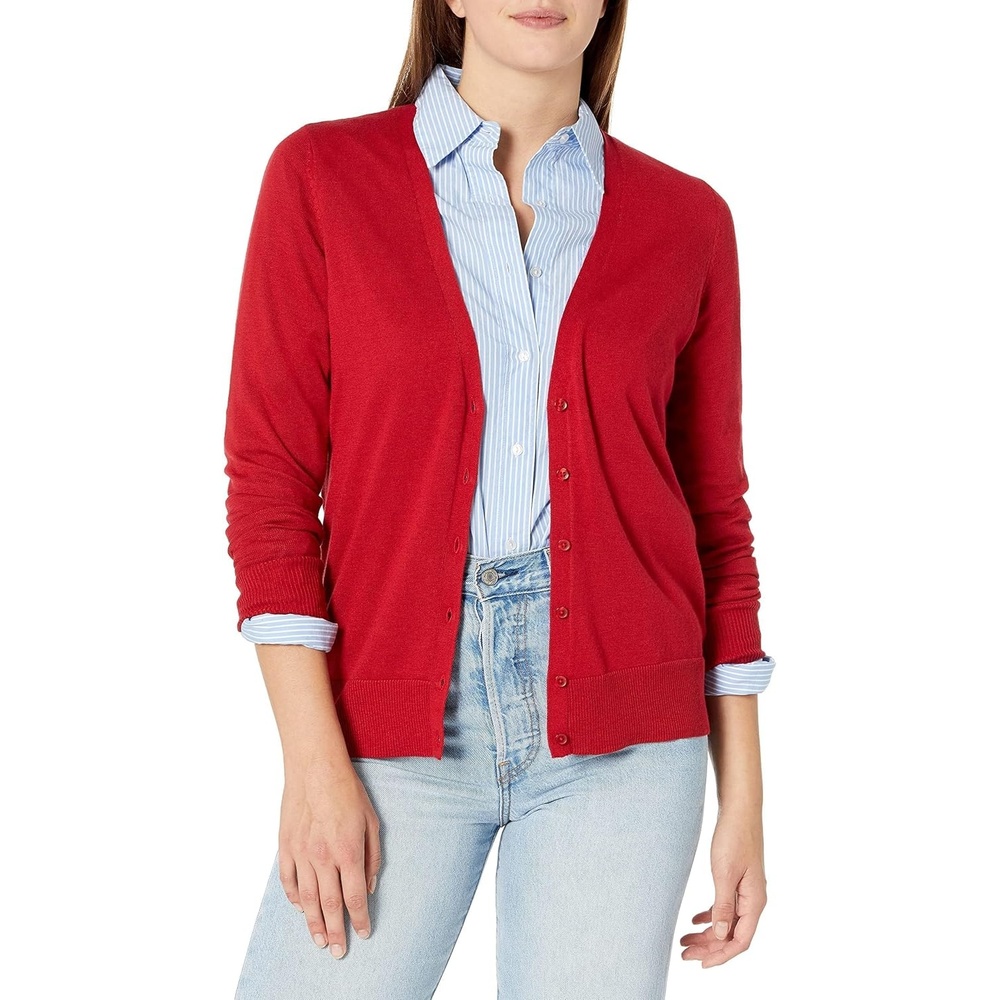 image:imageAmazon Essentials Womens Lightweight Cardigan SweaterRed