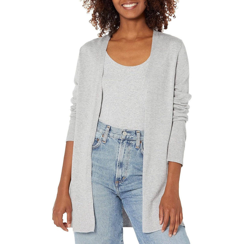 image:imageAmazon Essentials Womens Lightweight LongSleeve OpenFront Long Cardigan Sweater Regular FitLight Grey Heather