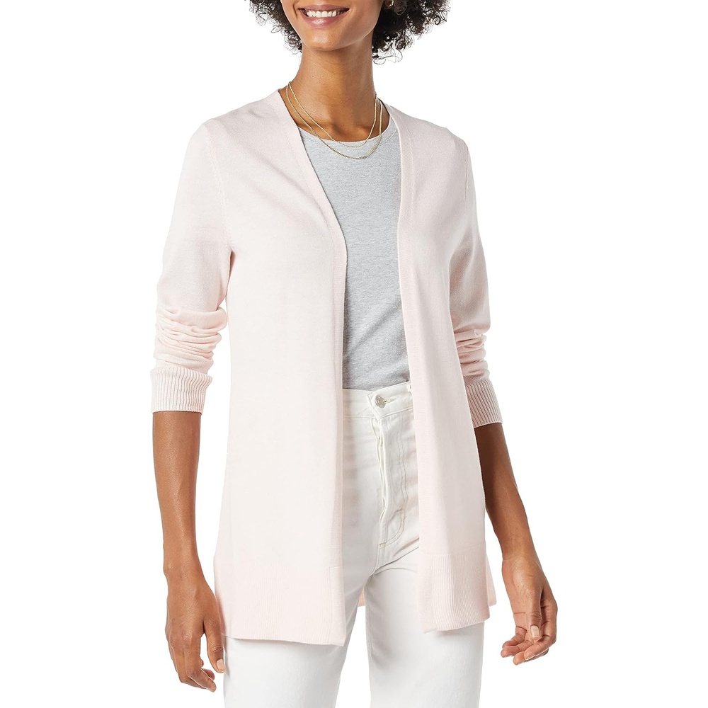 image:imageAmazon Essentials Womens Lightweight LongSleeve OpenFront Long Cardigan Sweater Regular FitPale Pink