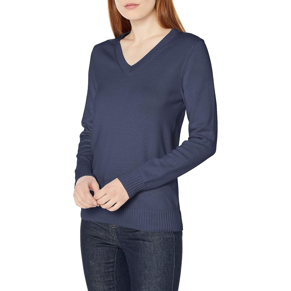 image:imageAmazon Essentials Womens Lightweight LongSleeve VNeck Cotton SweaterNavy