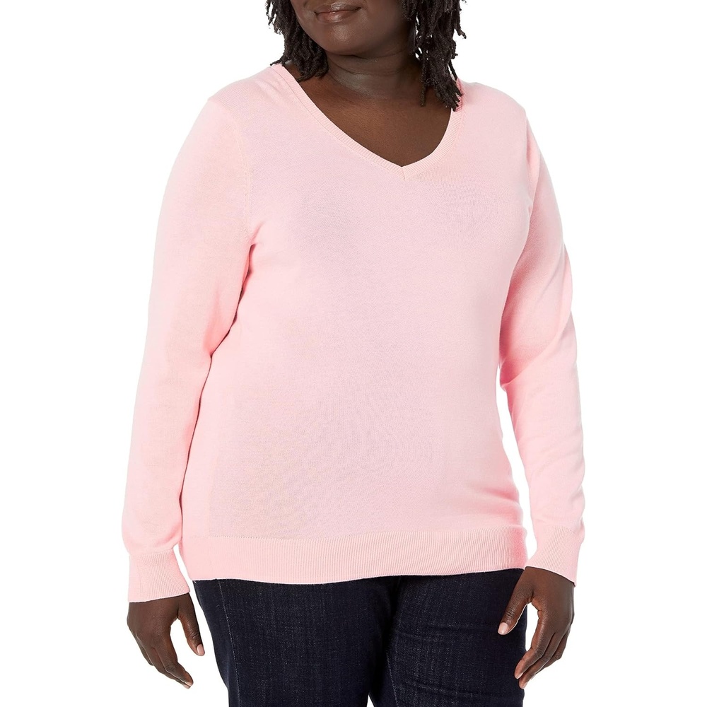 image:imageAmazon Essentials Womens Lightweight LongSleeve VNeck SweaterLight Pink