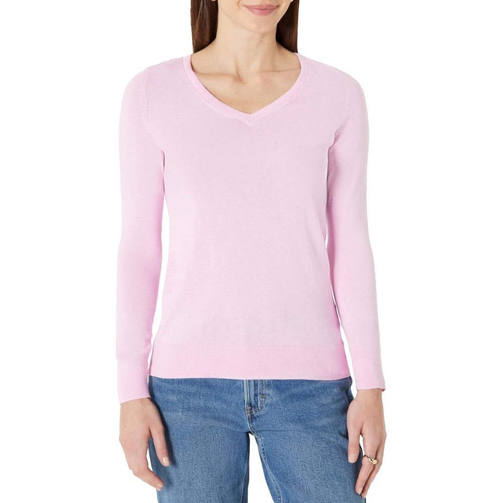 image:imageAmazon Essentials Womens Lightweight LongSleeve VNeck SweaterLight Pink Liliac