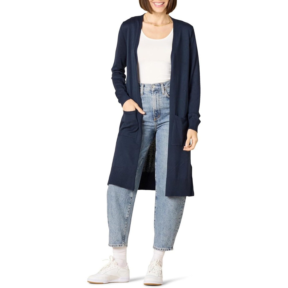 image:imageAmazon Essentials Womens Lightweight Longer Length OpenFront LongSleeve Cardigan SweaterNavy