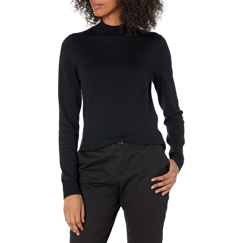image:imageAmazon Essentials Womens Lightweight Mock Neck Pullover Sweater Regular Fit Available in Plus SizeBlack