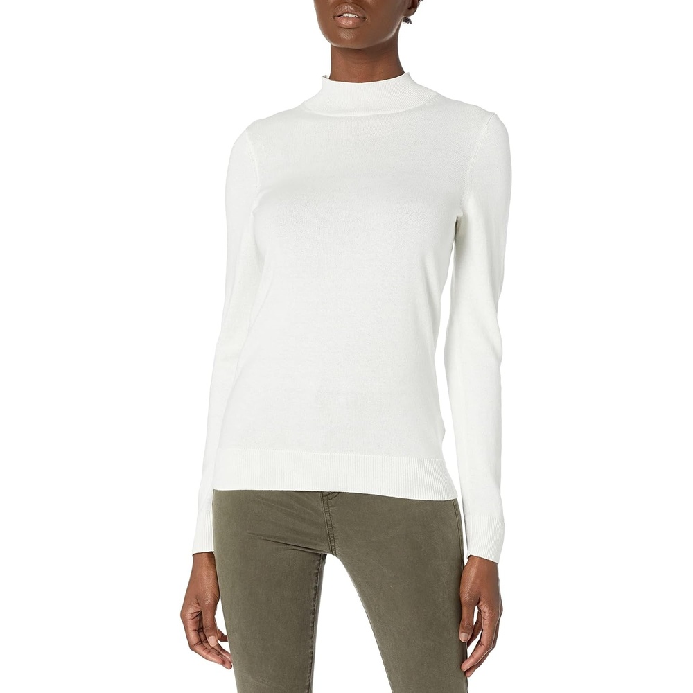 image:imageAmazon Essentials Womens Lightweight Mock Neck Pullover Sweater Regular Fit Available in Plus SizeIvory