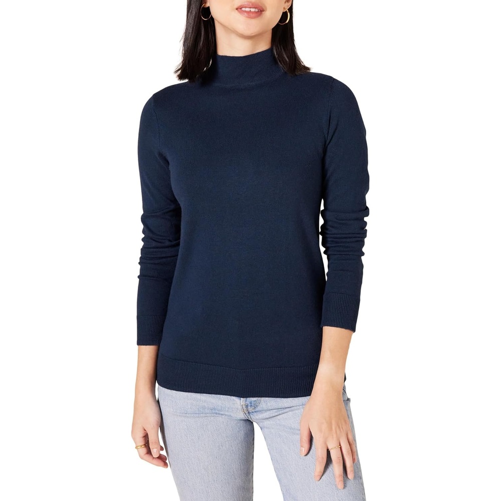 image:imageAmazon Essentials Womens Lightweight Mock Neck Pullover Sweater Regular Fit Available in Plus SizeNavy
