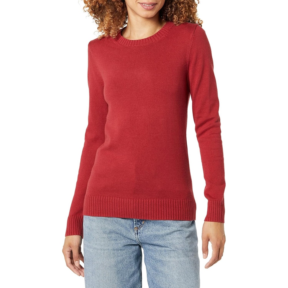 image:imageAmazon Essentials Womens Lightweight Soft Crewneck Sweater 100 Cotton PlusDark Red