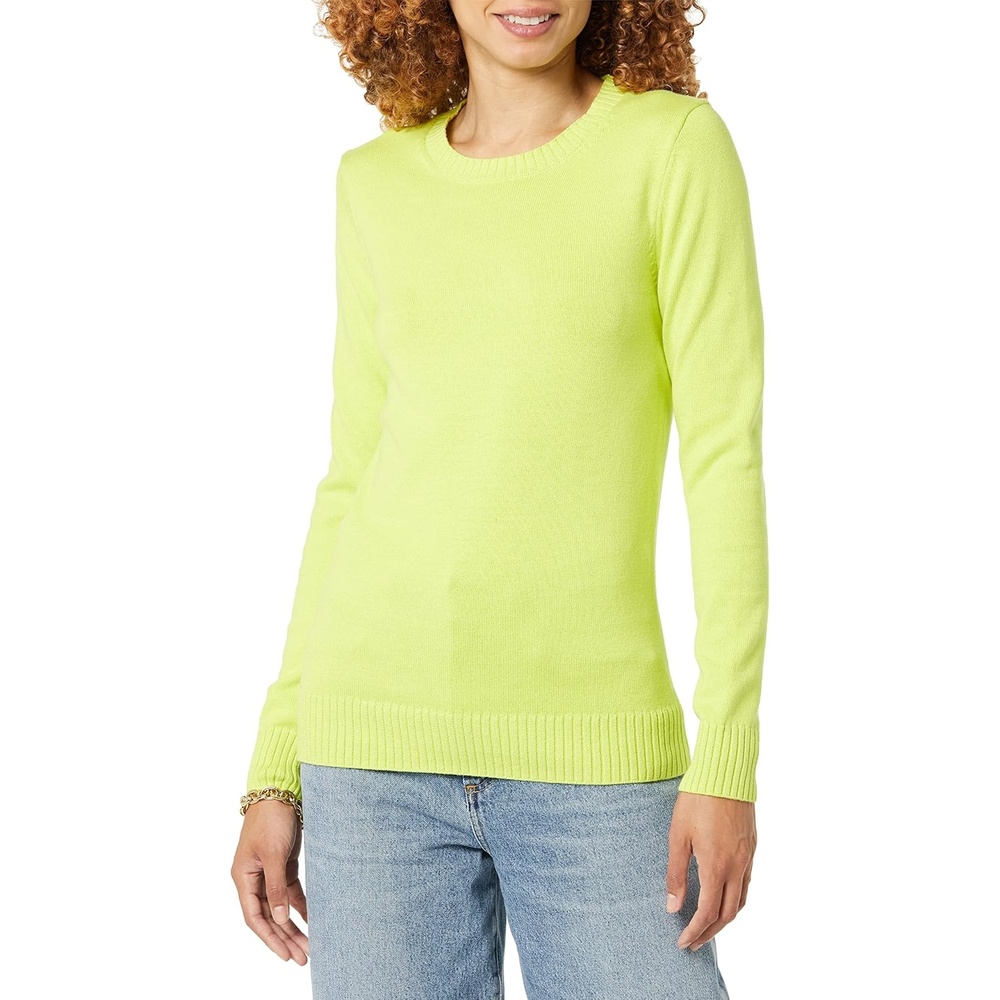 image:imageAmazon Essentials Womens Lightweight Soft Crewneck Sweater 100 Cotton PlusLime Green