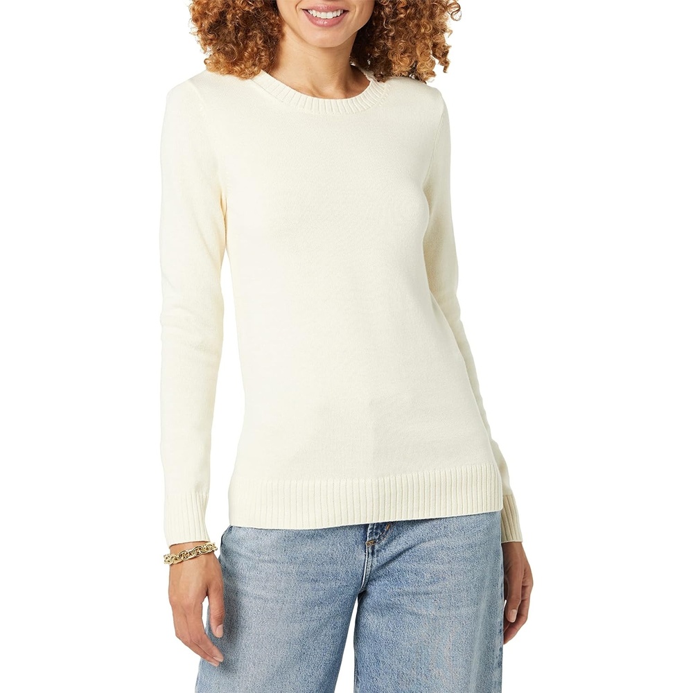 image:imageAmazon Essentials Womens Lightweight Soft Crewneck Sweater 100 Cotton PlusPale Peach