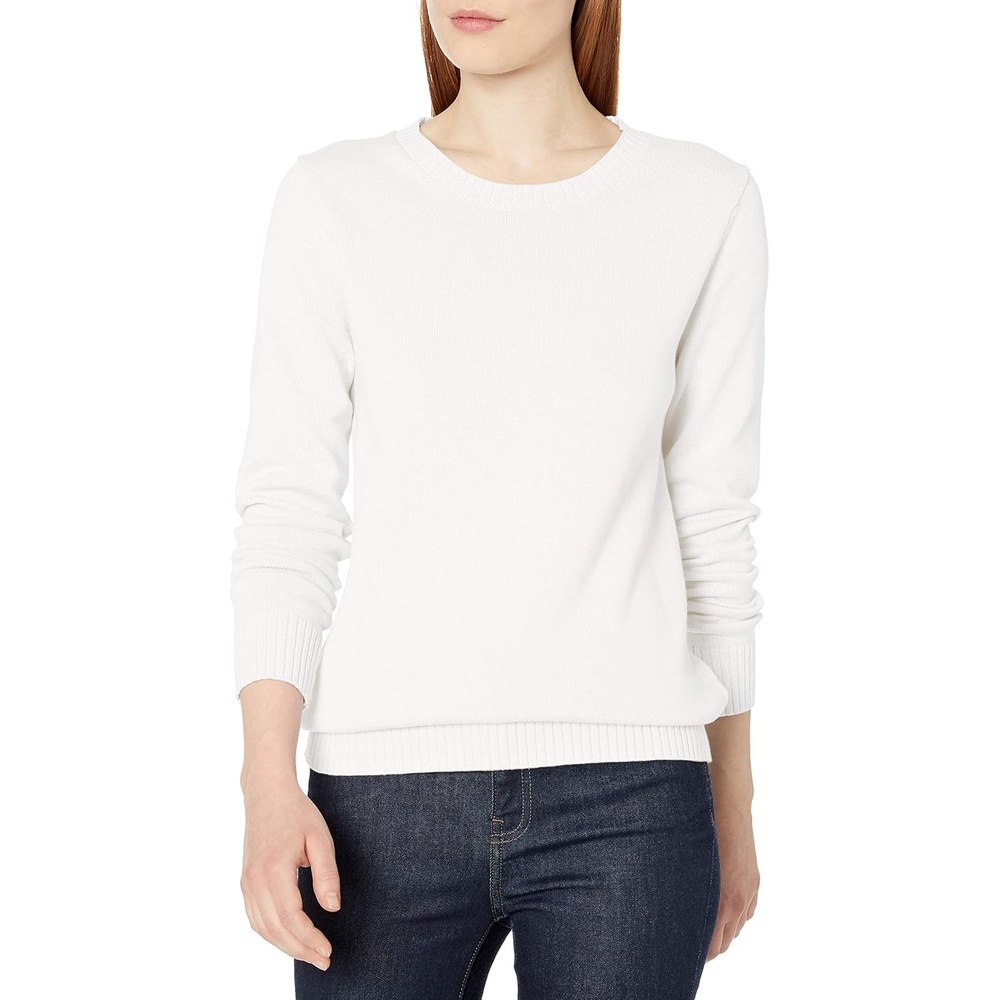 image:imageAmazon Essentials Womens Lightweight Soft Crewneck Sweater 100 Cotton PlusWhite