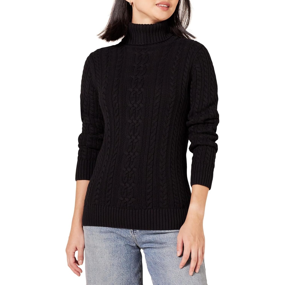 image:imageAmazon Essentials Womens Long Sleeve Fisherman Cable Knit Turtleneck Sweater Available in Plus SizeBlack